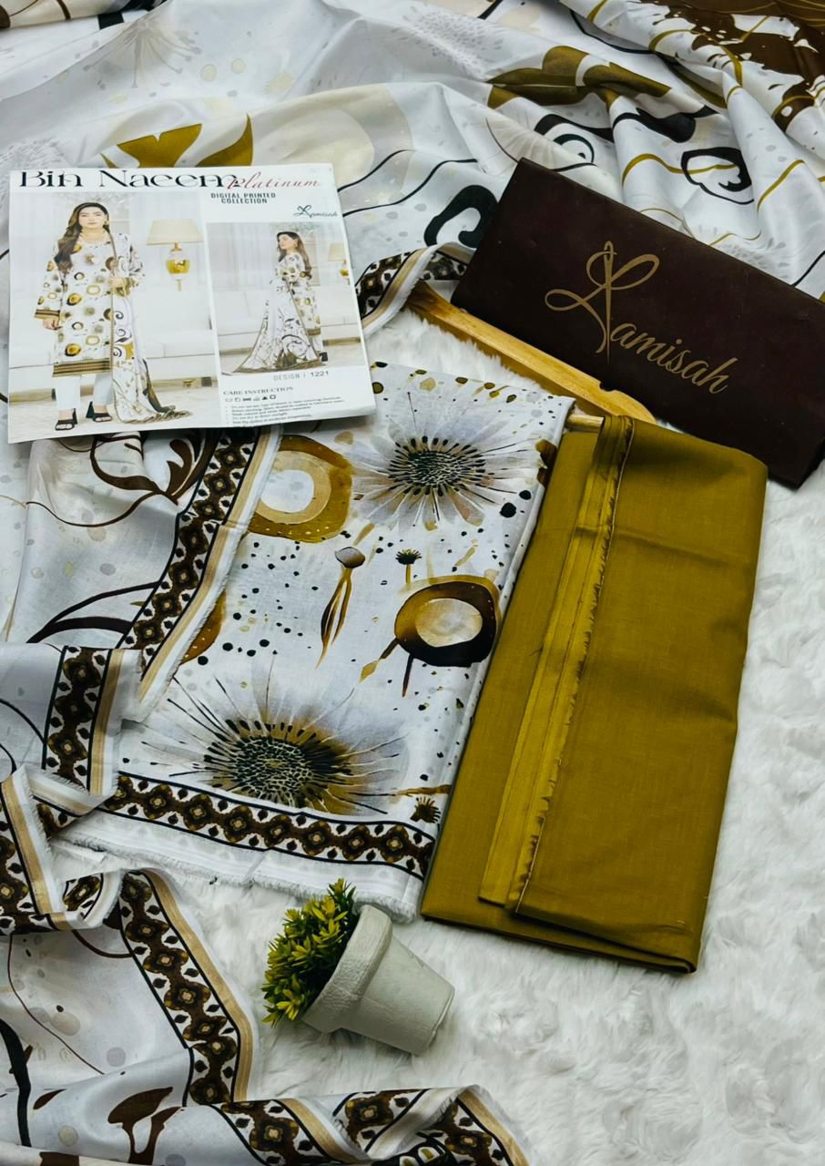 Bin Naeem Premium Printed Lawn 3 Piece Unstitched Suit