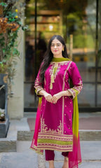 OMAL Lawn Cotton Heavy Embroidered 3 Piece Suit with Digital Bamber Dupatta
