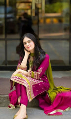OMAL Lawn Cotton Heavy Embroidered 3 Piece Suit with Digital Bamber Dupatta