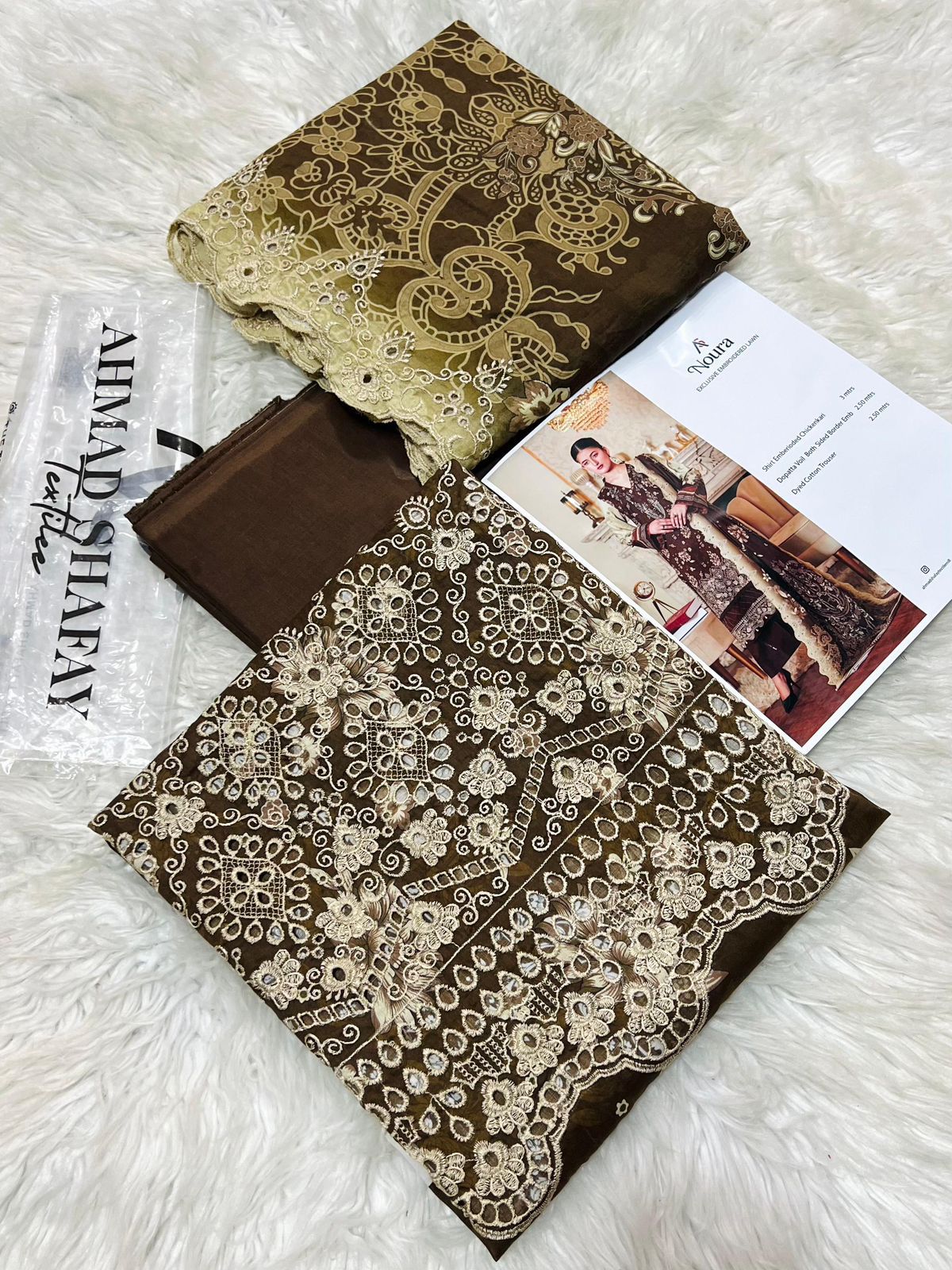 Noura by Ahmed Shafay Platinum Lawn Embroidered 3 Piece Suit