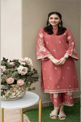 Winter Linen Embroidered Long Shirt & Plazo 2-Piece
