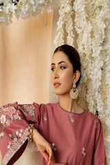 Winter Linen Embroidered Long Shirt & Plazo 2-Piece