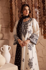 Stone Linen Embroidered Long Length 3 Piece Suit