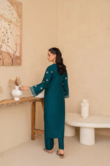 Premium Stone Linen Winter Embroidered Long Shirt with Plain Trouser – 2 Piece