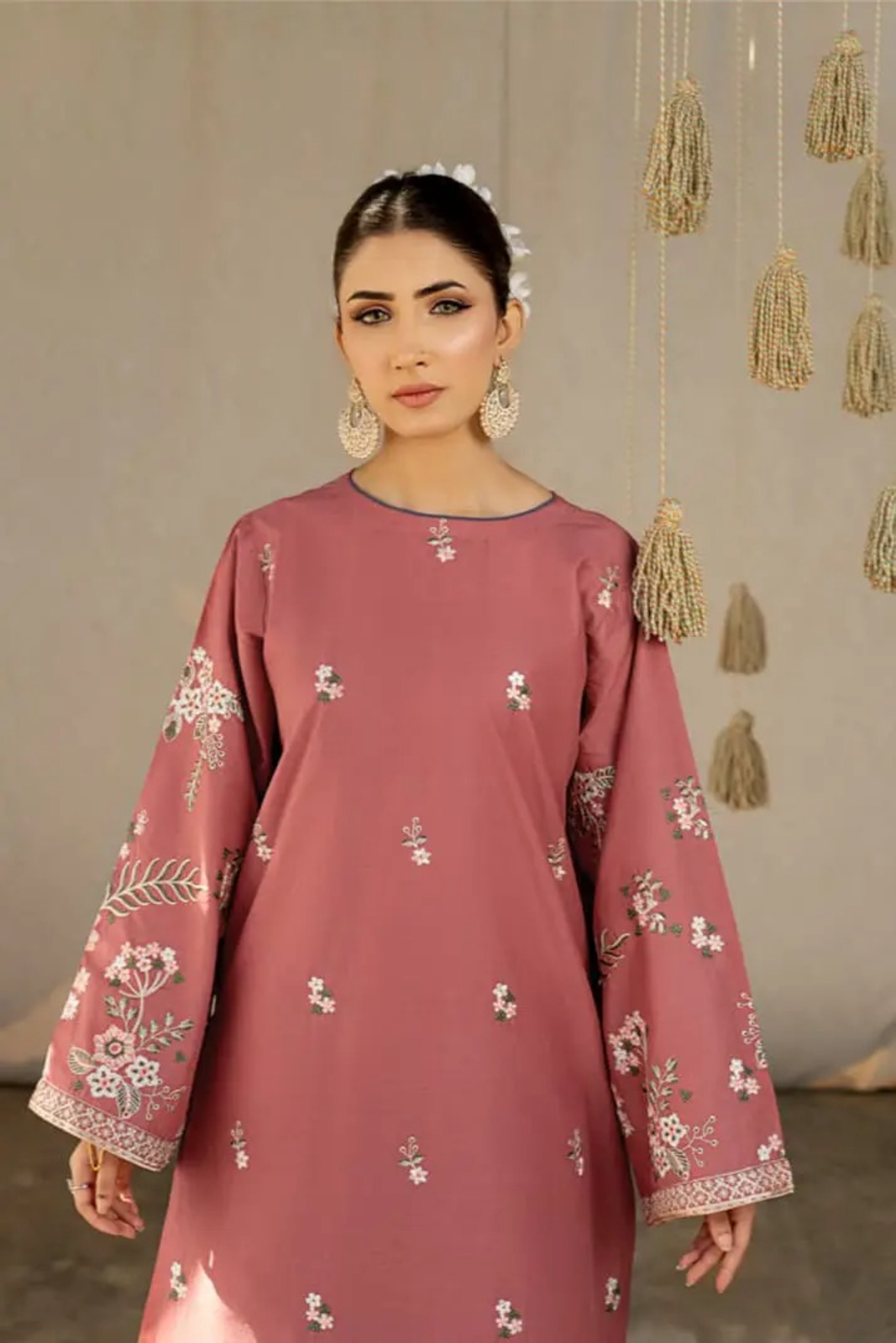 Winter Linen Embroidered Long Shirt & Plazo 2-Piece