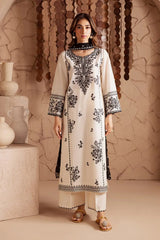 Stone Linen Embroidered Long Length 3 Piece Suit