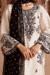 Stone Linen Embroidered Long Length 3 Piece Suit